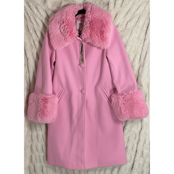 River Island Dynty Diva Light Pink Faux Fur Coat